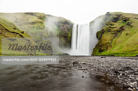 Skogafoss is a waterfall situated in the south of Iceland.  It is one of the biggest waterfalls in the country with a width of 25 metres (82 feet) and a drop of 60 m (200 ft).