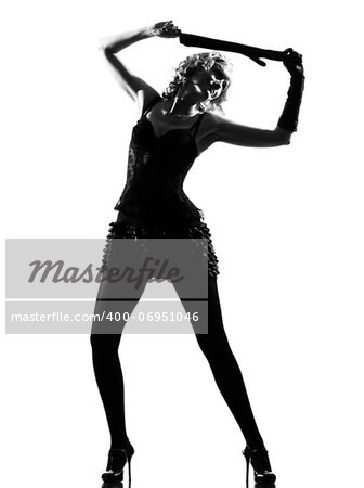 stylish silhouette caucasian beautiful woman sexy  attitude  holding evening gloves behavior clothes full length on studio isolated white background