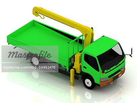 Green truck with a crane assembled. Top view