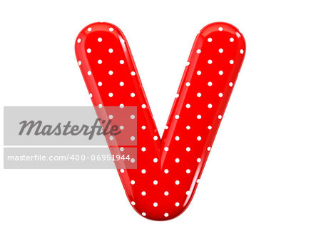 The bright red letter V with a festive pattern and isolated on a white background