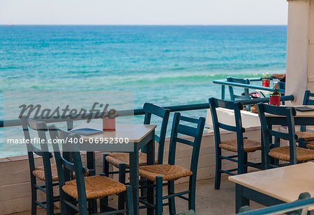 Outdoors cafe, sea view, Crete, Greece