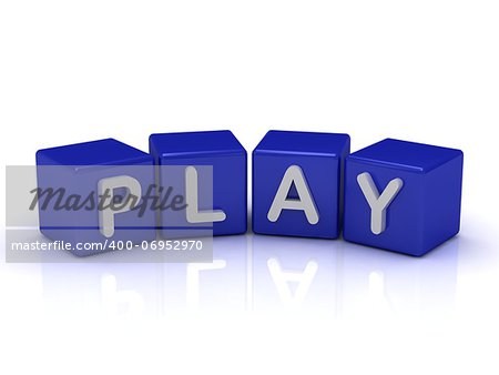 PLAY word on blue cubes on an isolated white background