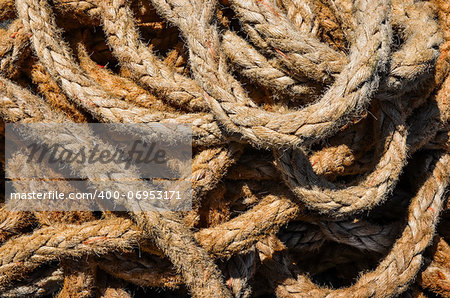 Detail view of old used marine rope