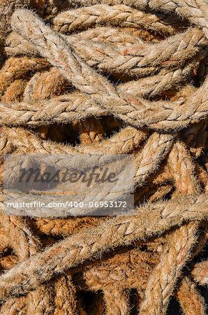 Detail close up of old used marine rope