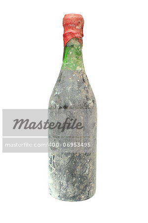 bottle of old red wine isolated over white background