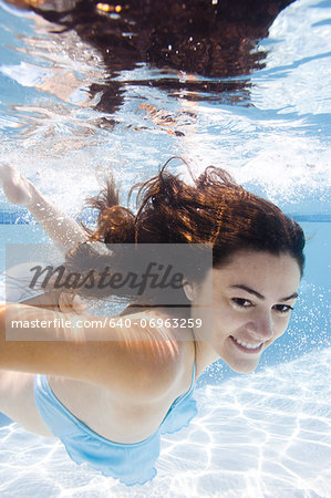 USA, Utah, Orem, Portrait of young woman under water