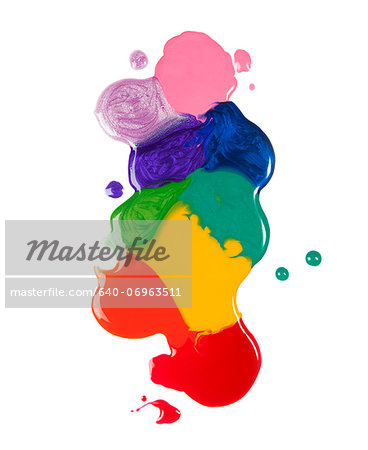 Colorful paint patches on white background