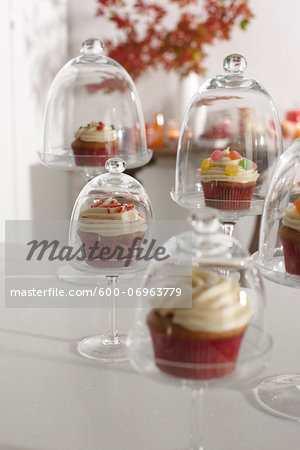 Cupcakes Displayed in Cake Stands for Party, Studio Shot