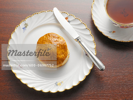 Overhead View of Scone with Tea, Studio Shot