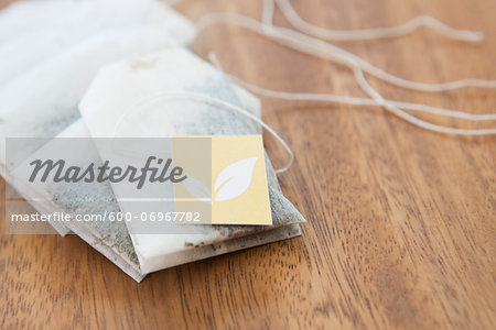 Close-up of Tea Bags with Tag, Studio Shot Close-up of Tea Bags with Tag, Studio Shot