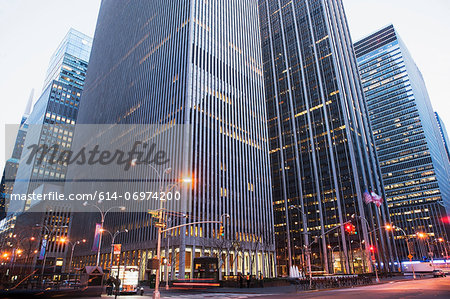 Office buildings at dusk, New York City, USA