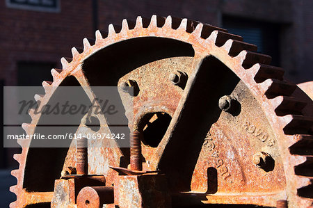 Close up detail of rusting cogwheel