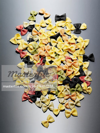 Colorful still life of dried farfalle pasta
