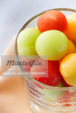 Melon Ball Salad in a Glass; Close Up