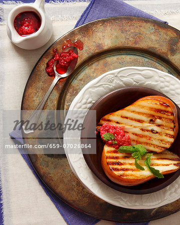 Grilled Pears with Raspberry Compote; From Above