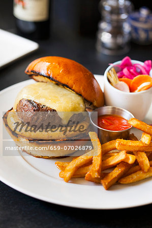 Cheeseburger with Seasoned Mayonnaise and French Fries