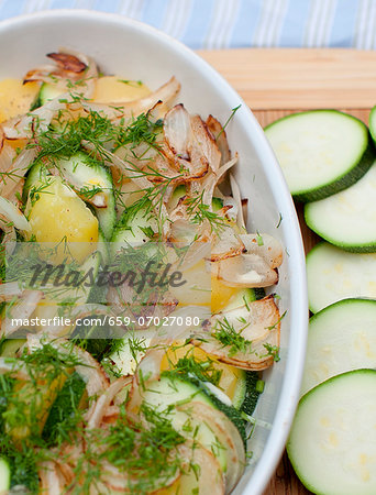 Summer Zucchini and Onion Tian in a Casserole Dish