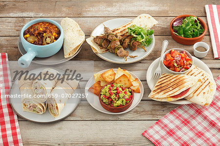 Assorted dishes with tortillas (Mexico)