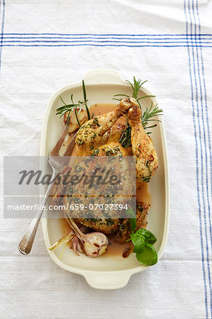 Roast chicken with garlic and rosemary