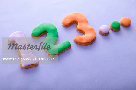 Shortbread numbers 1, 2 and 3, with marzipan topping