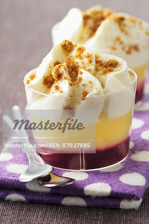 Lemon mousse with cassis and cream