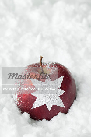 Christmas apple with snow