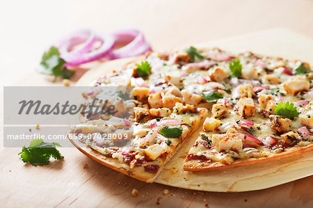 Barbecue Chicken and Red Onion Pizza with Fresh Cilantro