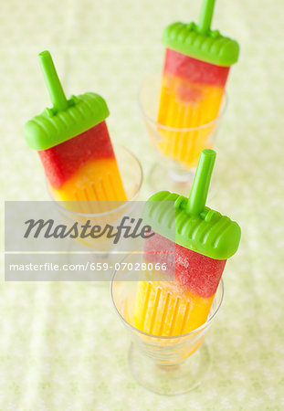 Mango Strawberry Popsicles in Glass Cups