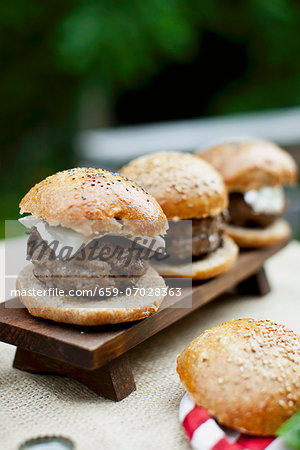 Grilled buffalo burgers in wholemeal buns Grilled buffalo burgers in wholemeal buns