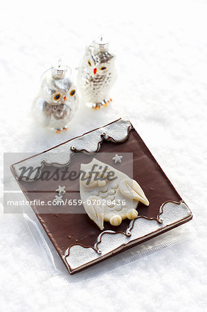 Christmas chocolate decorated with an owl Christmas chocolate decorated with an owl