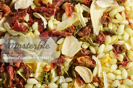 Vialone Nano risotto rice with dried vegetables and seasoning (filling the image)