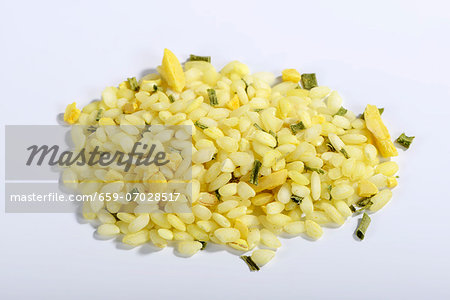 Vialone Nano risotto with almonds, lemon oil, turmeric and chives Vialone Nano risotto with almonds, lemon oil, turmeric and chives