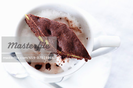 Hot chocolate with a chocolate cantuccini biscuit