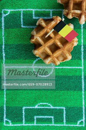 Waffles with a German flag and football-themed decoration