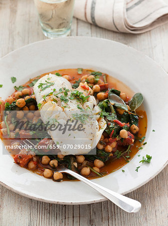 White fish with chickpeas and chourico