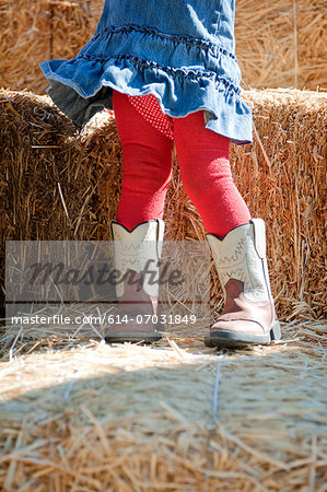 Female toddler with oversized boots