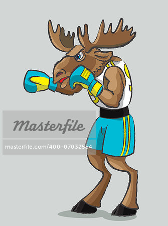 The mighty elk is in a boxing form and gloves