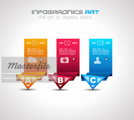 Infographic design template with paper tags. Ideal to display information, ranking and statistics with orginal and modern style.