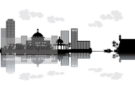 Puerto Rico skyline - black and white vector illustration