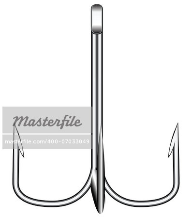 Treble hook for fishing on predator. Vector illustration.