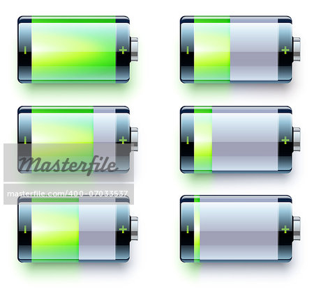 Vector illustration of detailed glossy battery level indicator icons