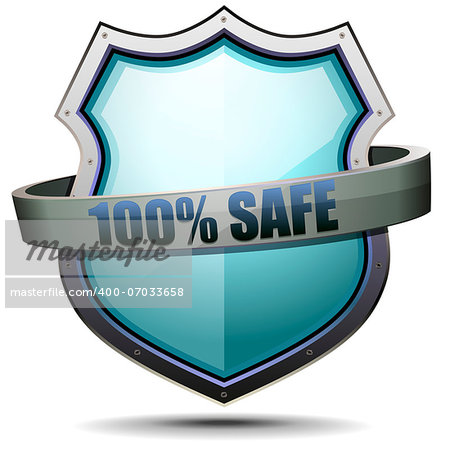 detailed illustration of a coat of arms with 100% safe writing, symbol for internet security, eps 10 vector