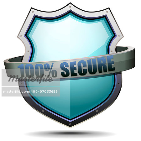 detailed illustration of a coat of arms with 100% secure writing, symbol for internet security, eps 10 vector