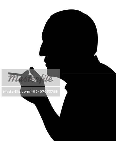 Silhouette of a man head, smoking man