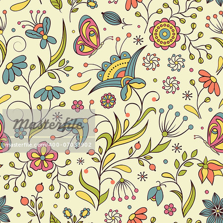 Vector illustration of seamless pattern with abstract flowers.Floral background