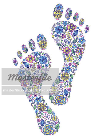 Vector illustration of floral human footprints on white background