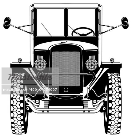 Vector retro car isolated on white. Black and white illustration