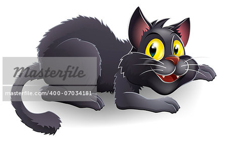 A drawing of a cartoon black cat, like a Halloween witches cat