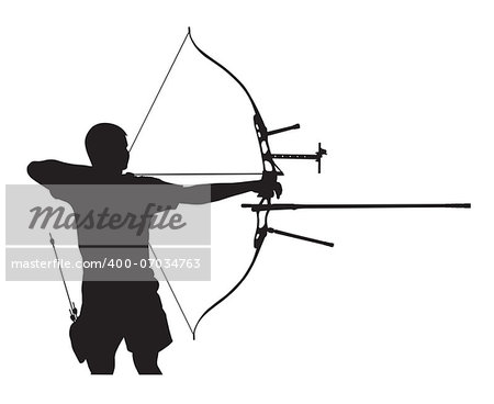 Silhouette of archer stretching the bow and aiming