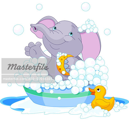 Very cute Elephant  having a soapy bath